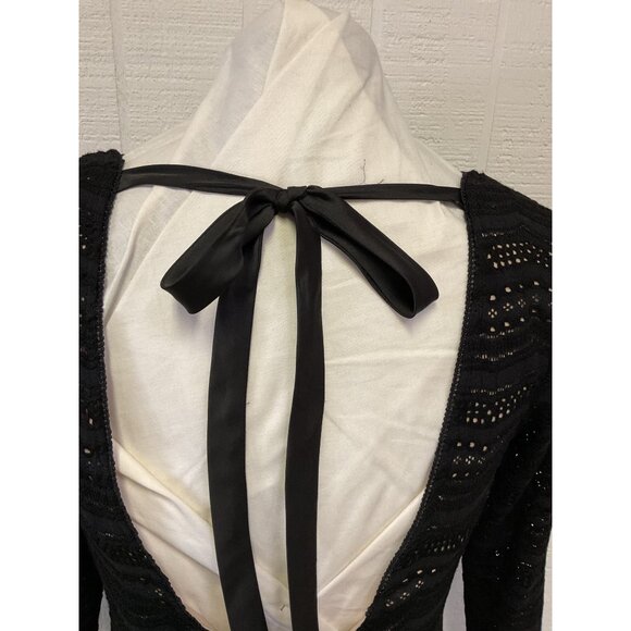 Black Crocheted Knit Open Back Dress W/ Ribbon Tie Ralph Lauren Denim &Supply - Picture 4 of 5